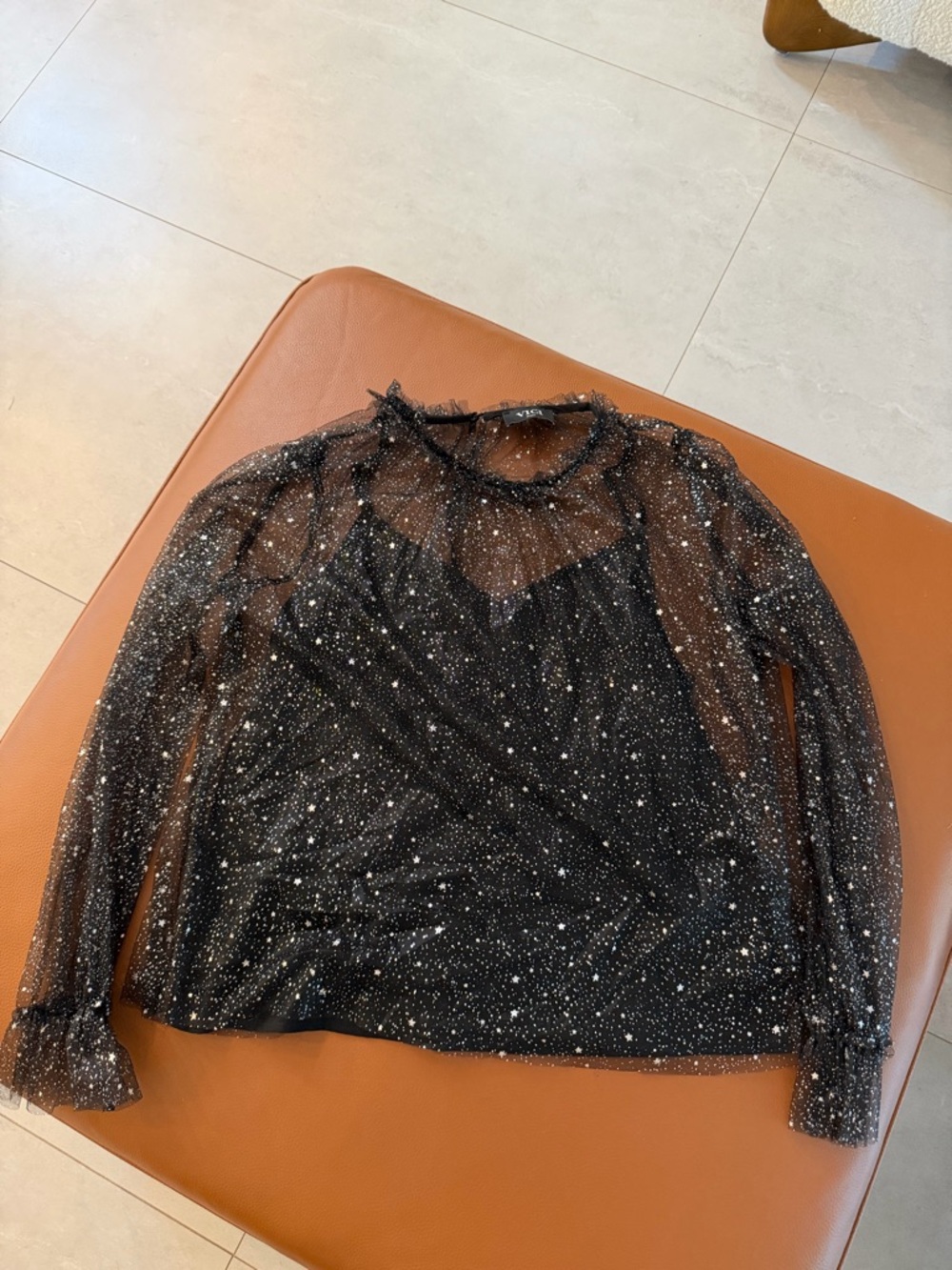 NWOT VICI Black Sheer Star Mesh Top Size Small